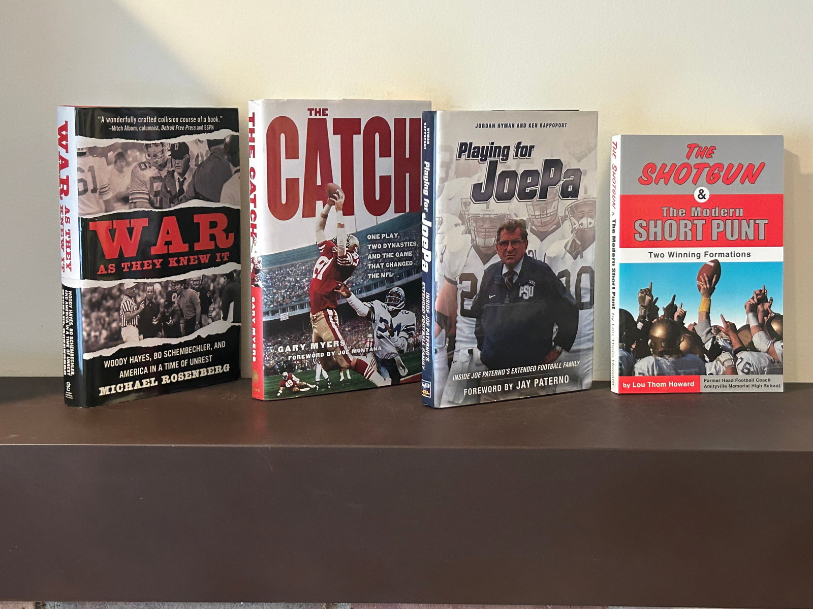 Football Themed SIGNED Editions: The Shotgun & The Modern Short Punt by Lou Them Howard SIGNED & Inscribed Third Edition. Playing For JoePa by Jordan Hyman And Ken Rappoport with Included SIGNED Note from Joe Paterno. The Catch by Ga