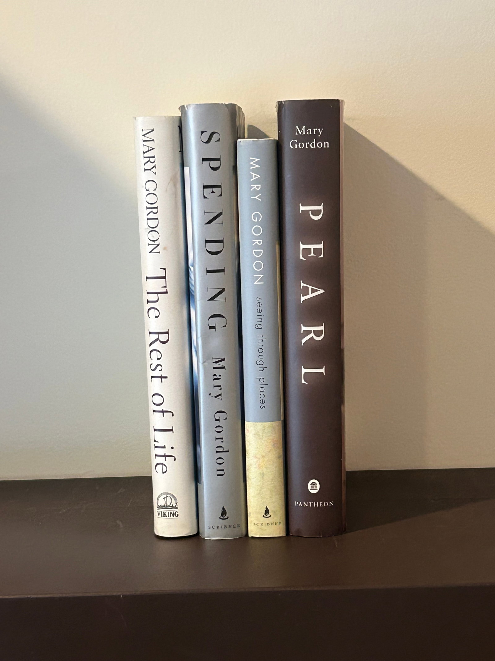 Mary Gordon SIGNED & Inscribed First Editions: The Best Of Life, Spending, Seeing Through Places & Pearl published by Viking, Scribner & Pantheon, New York. Dimensions: 11" x 9" x 8"