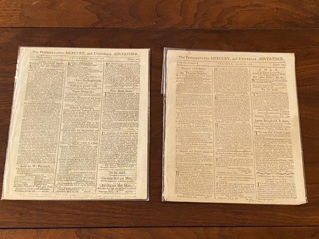 The Pennsylvania Mercury And Universal Advertiser Vintage Newspapers From 1788 (1 of 3)
