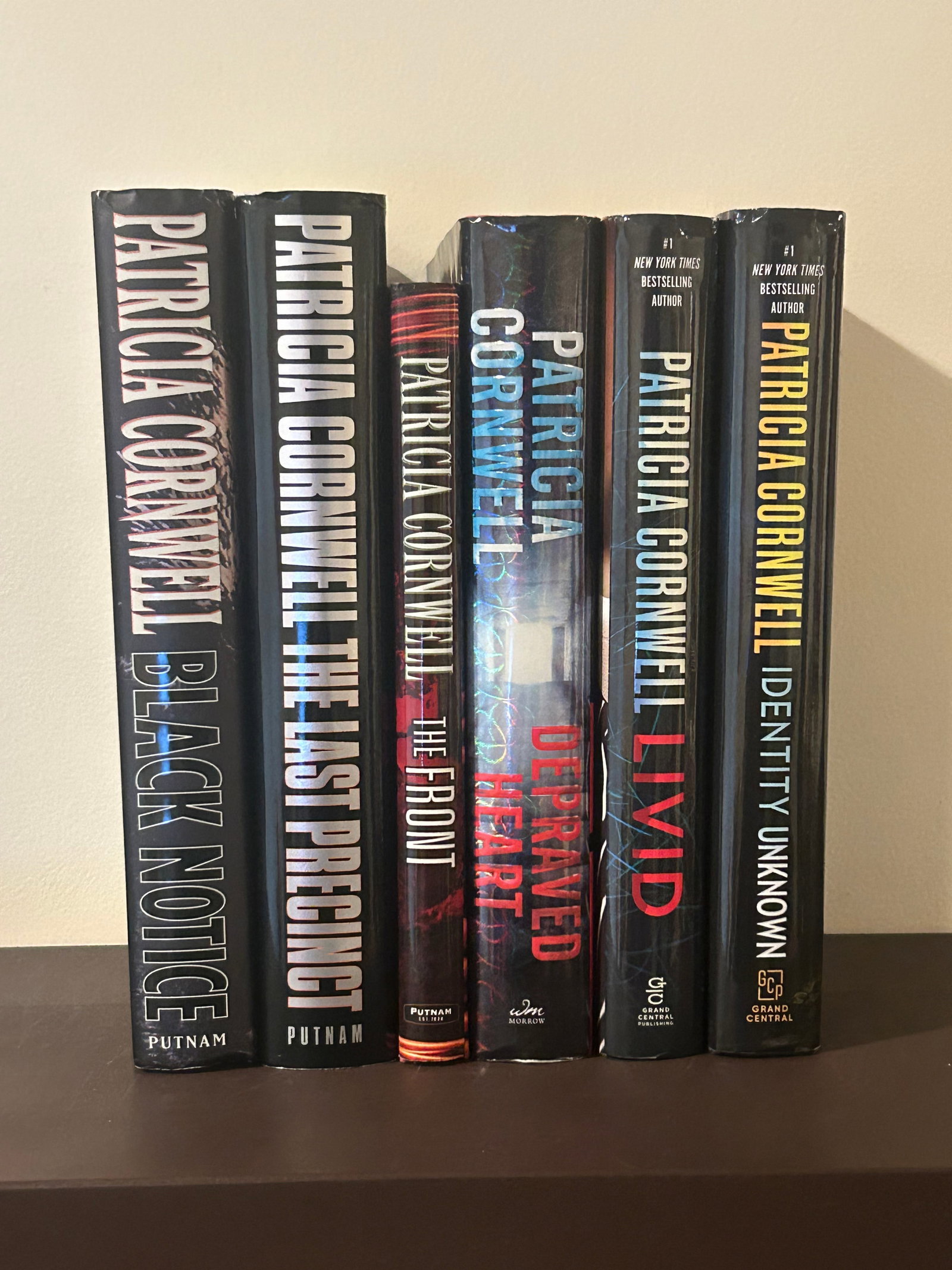 Patricia Cornwell SIGNED First Editions: Black Notice; The Last Precinct; The Front, Depraved Heart, Livid, Identity Unknown, SIGNED First Editions published by G. P. Putnam's Sons, William Morrow, GrandCentral Publishing New York, 1999,