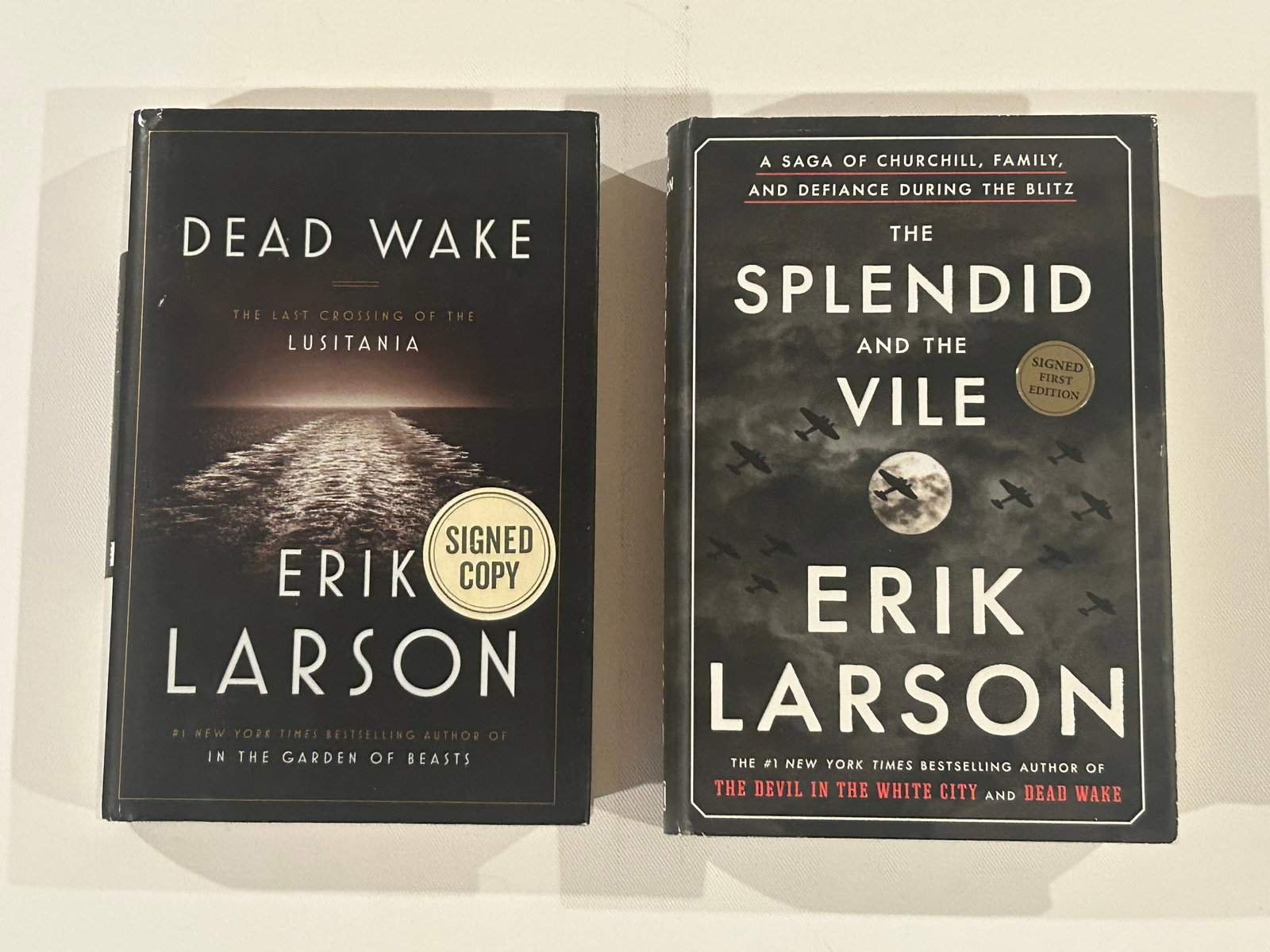 Dead Wake & the Splendid And The Vile by Erik Larson SIGNED First Editions: Dead Wake & the Splendid And The Vile by Erik Larson SIGNED First Editions published by Crown/A Division Of Random House, New York, 2015, 2020. Dimensions: 11" x 9" x 5"