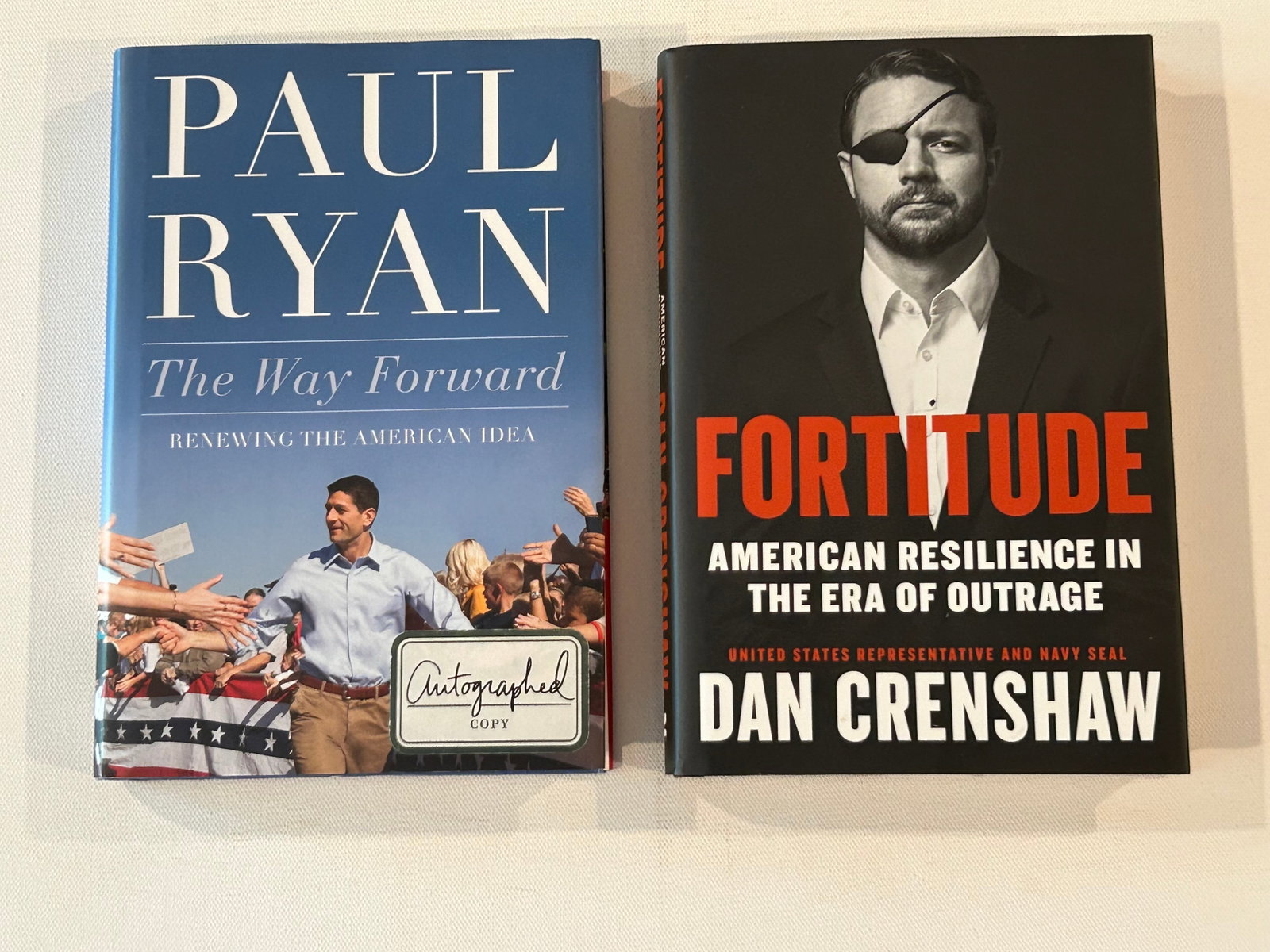 (House of Representatives) Paul Ryan & Dan Crenshaw SIGNED Editions: The Way Forward by Paul Ryan SIGNED First Edition published by Twelve, New York, 2014. Fortitude by Dan Crenshaw SIGNED Later Printing Published by Twelve, New York, 2020. Dimensions: 11" x 9" x 2"