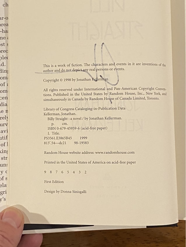 Billy Straight By Jonathan Kellerman SIGNED First Edition - 3