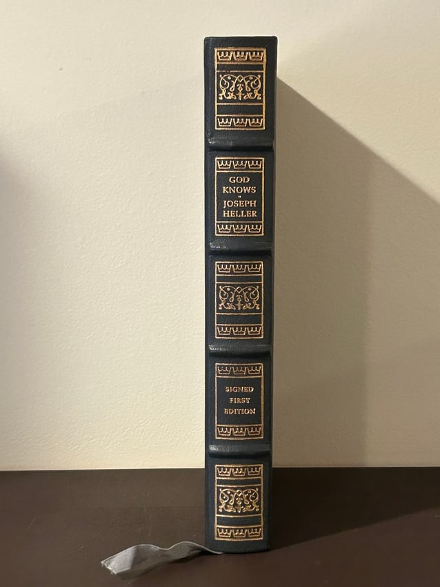 God Knows by Joseph Heller SIGNED Leather Bound Limited First Edition: God Knows by Joseph Heller SIGNED Leather Bound Limited First Edition published by The Franklin Library, Franklin Center 1984. Dimensions: 11" x 9" x 3"