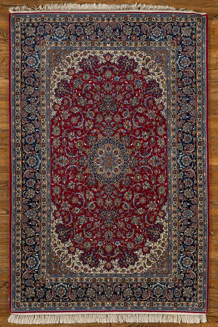 WOOL / SILK BLEND, ISFAHAN, RED/NAVY (Rectangle) Origin: IRAN - Hand-knotted (1 of 5)