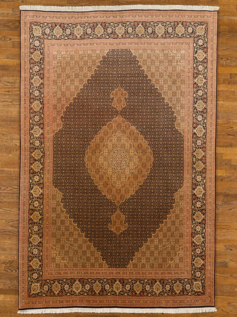 WOOL / SILK BLEND, FISH TABRIZ DESIGN, BLACK/ROSE (Rectangle) Origin: IRAN - Hand-knotted (1 of 5)