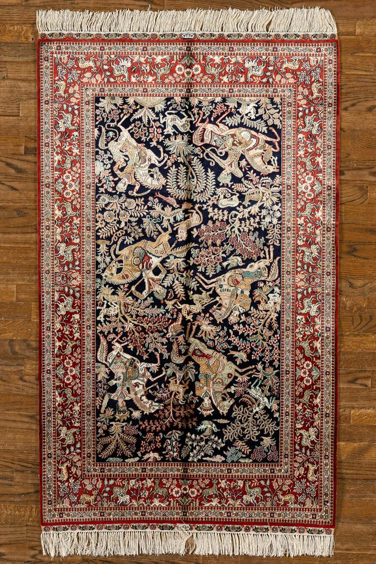 SILK, TABRIZ, NAVY / RED (Rectangle) Origin: IRAN - Hand-knotted  "RUG Signed" (1 of 6)