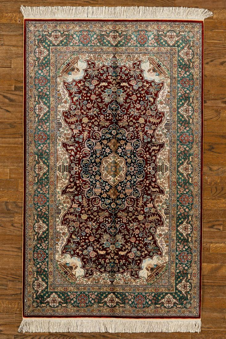 SILK, TABRIZ, RED/GREEN (Rectangle) Origin: IRAN - Hand-knotted (1 of 5)