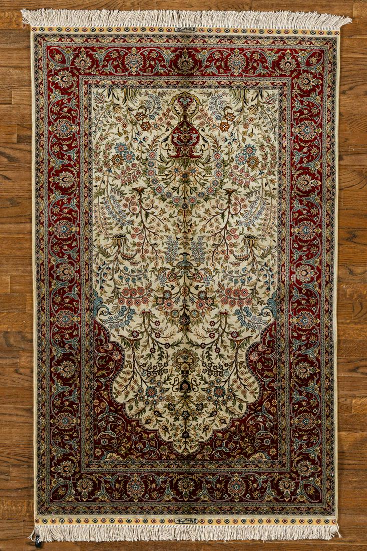 SILK, TABRIZ, IVORY/RED (Rectangle) Origin: IRAN - Hand-knotted  "RUG Signed" (1 of 5)
