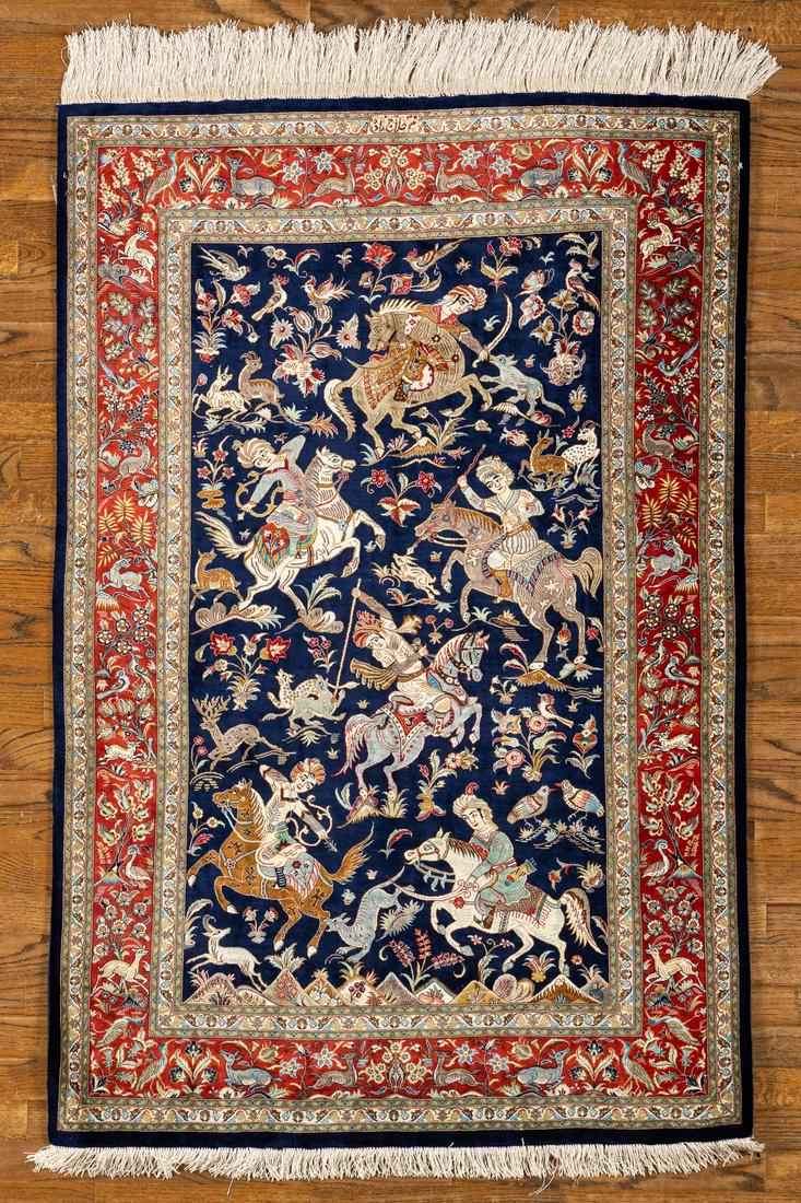 100% SILK, QUM, MULTI COLORED (Rectangle) Origin: IRAN - Hand-knotted (1 of 6)