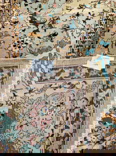 Antique Persian Tabriz: size 9 feet 6 inches X 12 feet 9 inches Rare Persian Tabriz all Wool Pile Polynisian designyellow background with beautiful greens thru out