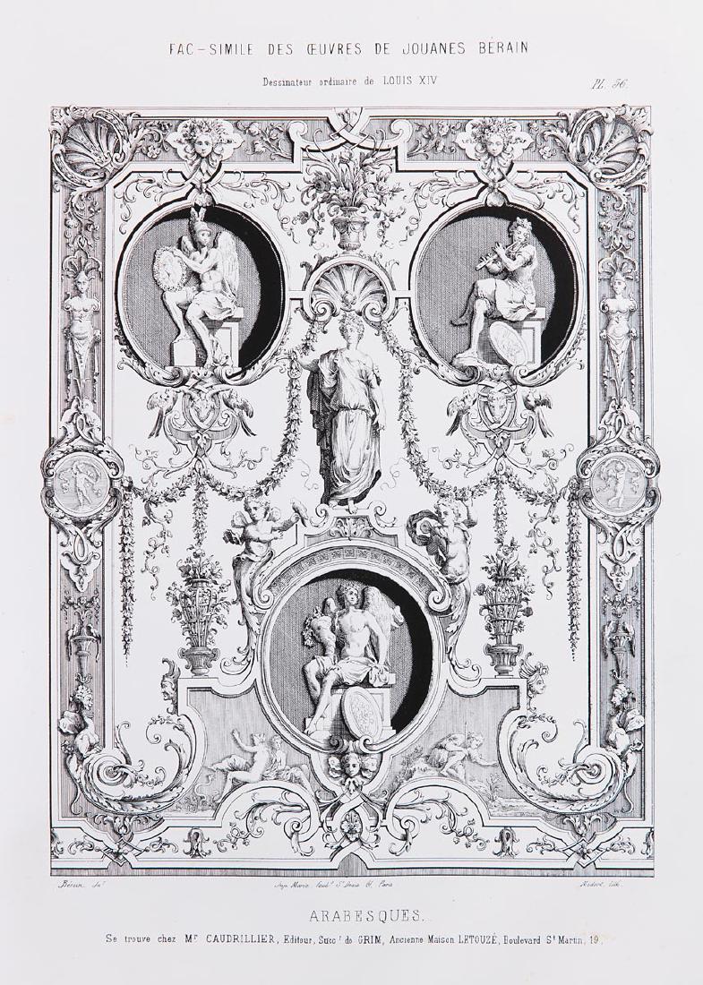 [Jean BÉRAIN ]- 100 planches principales de l'oeuvre co: [Jean BÉRAIN ]- 100 planches principales de l'oeuvre complet de Jean Bérain 1649-1711. Paris, L.-Henry May, s.d. In-folio, en feuilles, sous couverture cartonnée (dos absent). Titre et 99 planches