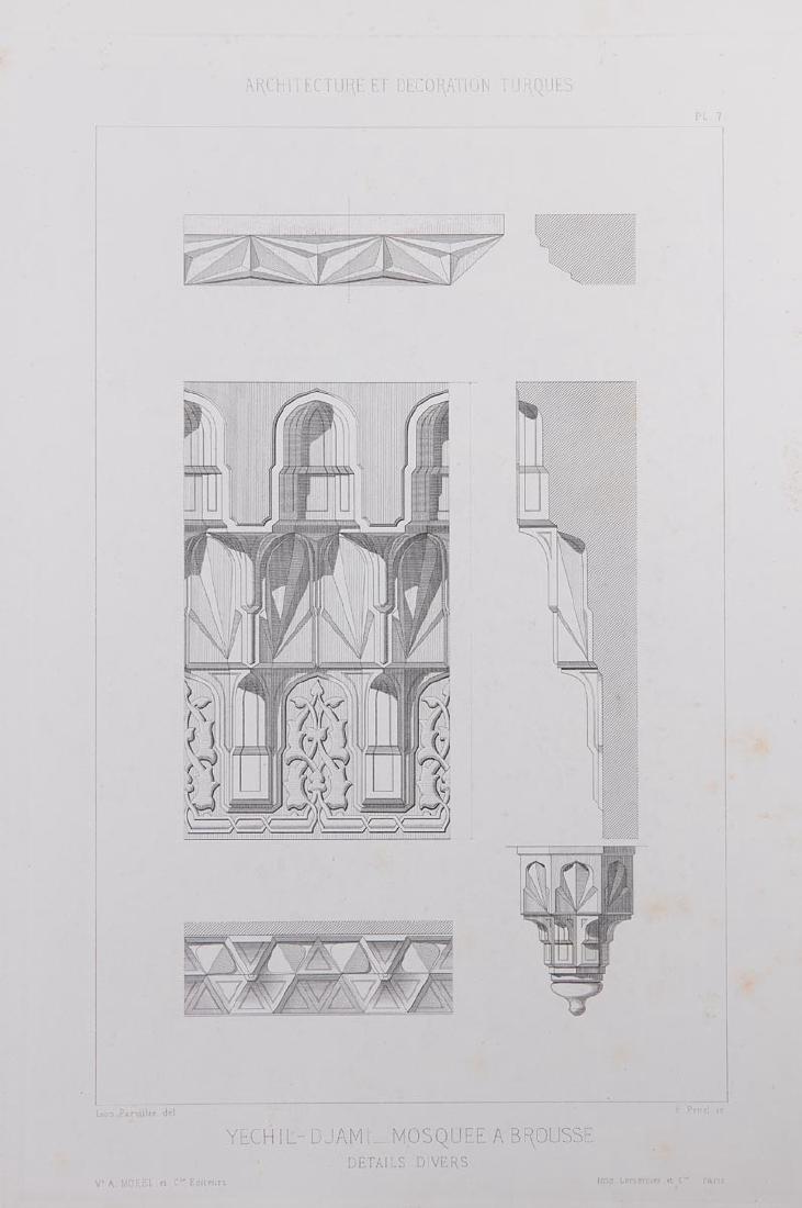 Léon PARVILLÉE - Architecture et décoration turques au: Léon PARVILLÉE - Architecture et décoration turques au XVe siècle. Avec une préface de E. VIOLLET-LE-DUC. Paris, Veuve A. Morel, 1874. In-folio, en feuilles, sous chemise cartonnée à cordonnets