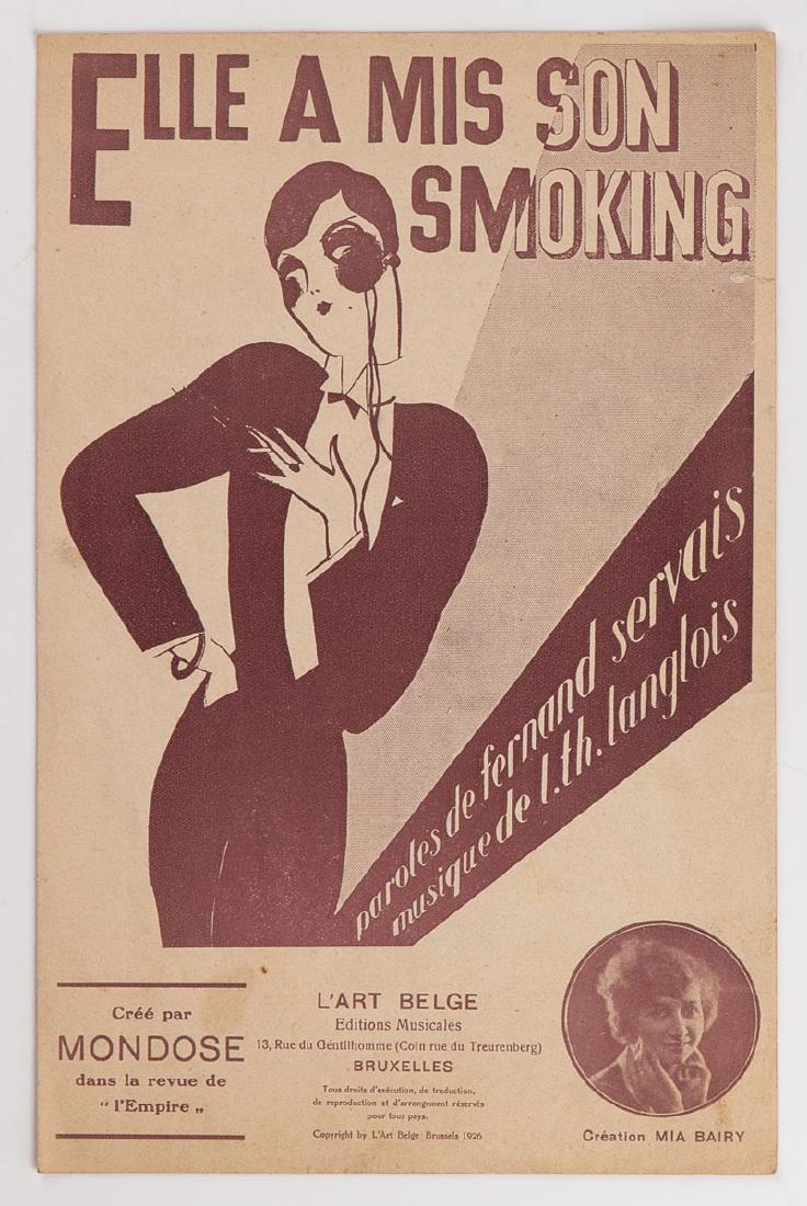 René MAGRITTE - Partition musicale : Elle a mis son smo: René MAGRITTE - Partition musicale : Elle a mis son smoking. Paroles de F. Servais. Musique de L. Langlois. Bruxelles, Éditions Musicales de L'Art Belge, 1926. 270 x 175 mm. Zincographie tirée en b