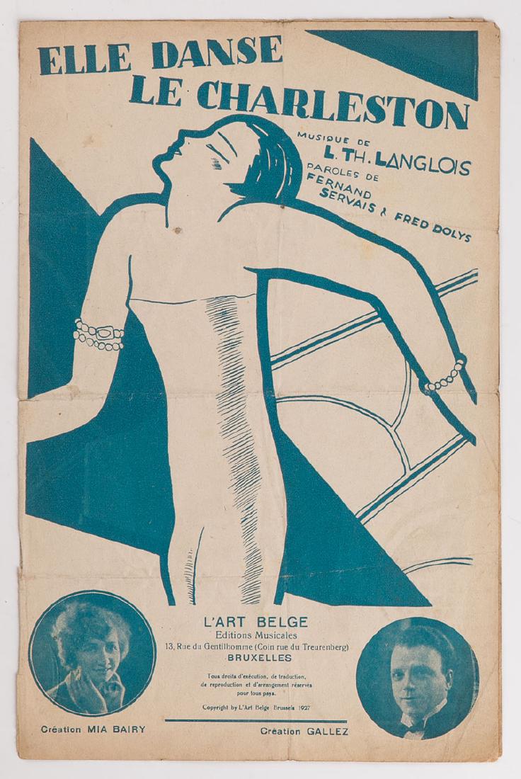 René MAGRITTE - Partition musicale : Elle danse le Char: René MAGRITTE - Partition musicale : Elle danse le Charleston. Musique de L Th. Langlois. Paroles des Fernand Servais & Fred Dolys. Bruxelles, L'Art Belge, 1927. 270 x 175 mm. Zincographie tirée ble