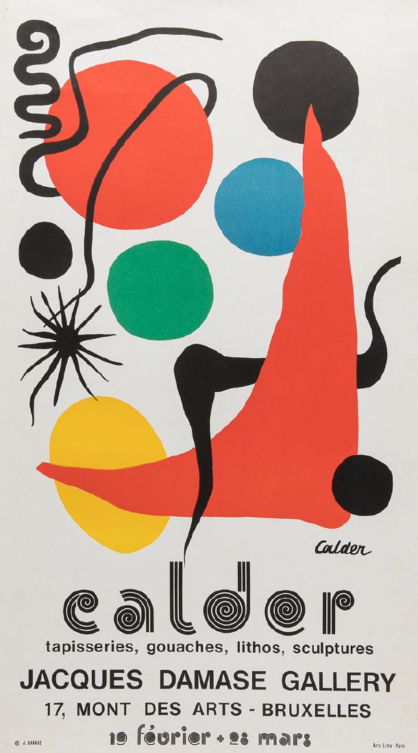 CALDER, tapisseries, gouaches, lithos, sculptures. Jacq: CALDER, tapisseries, gouaches, lithos, sculptures. Jacques Damase Gallery, Bruxelles. Paris, Arts Litho, s.d. Affiche lithographiée en couleurs. 777 x 440 mm. Petite déchirure au coin inf