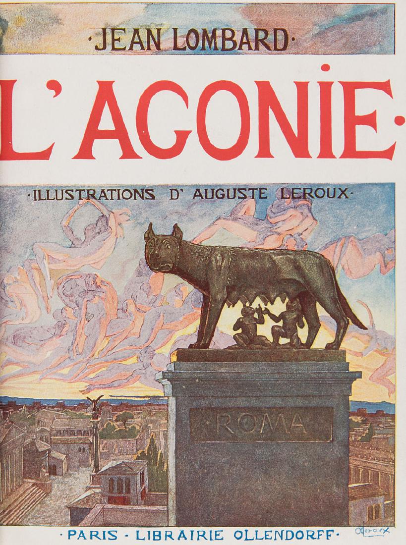 Jean LOMBARD - L'Agonie. Préface de Octave: Jean LOMBARD - L'Agonie. Préface de Octave MIRBEAU. Illustrations de A. LEROUX. Paris, Paul Ollendorff, 1901. In-8, reliure de Canape demi-maroquin vert à coins, dos orné à cinq ne