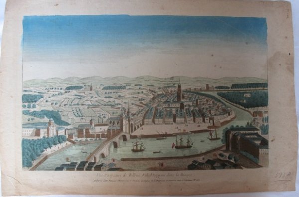 [Vue d'optique] Vüe Perspective de Bilbao, Ville d: [Vue d'optique] Vüe Perspective de Bilbao, Ville d'Espagne, dans la Biscaije. Paris, Jacques Chereau, [XVIIIe siècle]. Gravure rehaussée. Titre et nom de l'éditeur dans la marge inférieure. 3