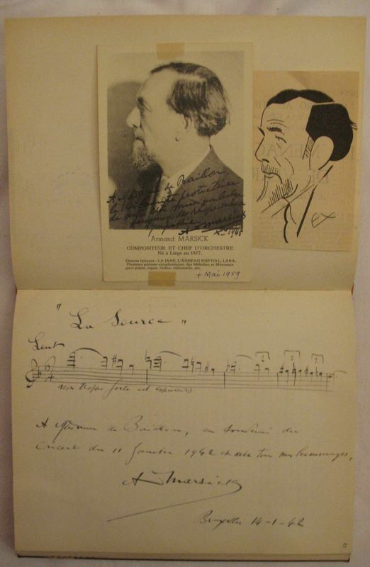 [Eugénie de BAILLON] [GILSON - JOS. JONGEN - MARCE: [Eugénie de BAILLON] [GILSON - JOS. JONGEN - MARCEL [...] POOT, Paul ] - Compositeurs belges. Album in-8, pleine percaline prune, initiales dorées E. B. sur le premier plat. 89 pages. (pages 70-86