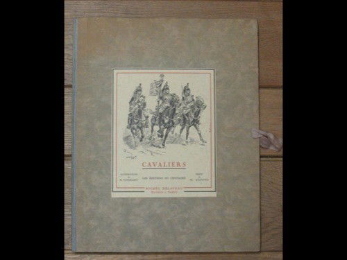 DUPONT, Marcel - Cavaliers. Illustrations de Maur: DUPONT, Marcel - Cavaliers. Illustrations de Maurice TOUSSAINT. Paris, Michel Delaveau, (1942). In-4, en feuilles, sous chemise d'édition cartonnée à cordonnets. Quatre hors-texte en couleur, cont