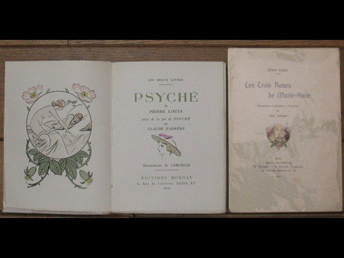 LOUYS Pierre Les trois roses de Marie-Anne LEBEGUE: LOUYS, Pierre - Les trois roses de Marie-Anne. Illustrations et gravures à l'eau-forte par Léon LEBÈGUE. Paris, A. Ferroud - F. Ferroud, 1909. In-8, broché, couverture rempliée, premier plat illu