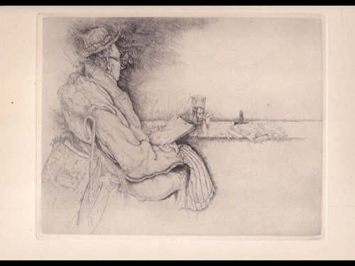 DE BRUYCKER (GENT, 1870 - 1945), Jules L'Aquaforti: Jules DE BRUYCKER (GENT, 1870 - 1945) - L'Aquafortiste. 1942. Eau-forte. Nom de l'artiste: J. De Bruycker et date "42" dans la planche. Non signée. On y joint: - J. D