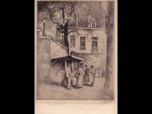 PEISER (ANVERS, 1887- UCCLE, 1962), Kurt - Charre: PEISER (ANVERS, 1887- UCCLE, 1962), Kurt - Charrettes à louer. Eau-forte. 270 x 221 mm. Nom de l'artiste en bas à gauche dans la planche. Signée au crayon en bas à dro