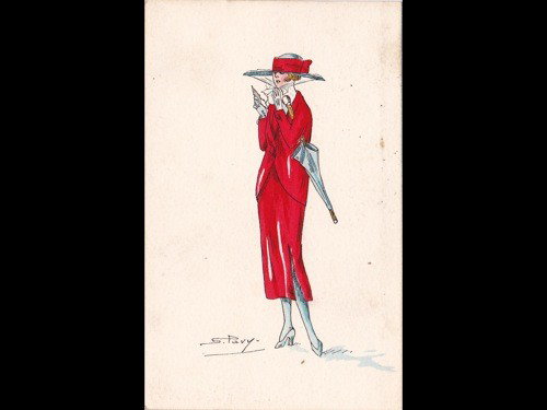 Fantaisie. Environ 30 cartes postales.: Fantaisie. Environ 30 cartes postales. Jeunes femmes, 1er avril... Jointes: - diverses images et petites cartes avec leur enveloppe (64 x 64 mm) reproduisant des illustrations de Cecil Aldin.