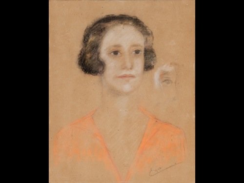 ELISABETH, REINE DE BELGIQUE - Marie-José de Belgi: ELISABETH, REINE DE BELGIQUE - Marie-José de Belgique (???). Portrait. Esquisse. Pastel sur carton. 501 x 400 mm. Nom et date de l'artiste en bas à droite : E 1924.