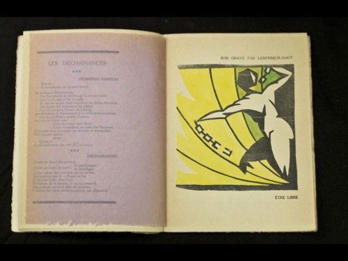 René LIÈGE - Les Déchainances: René LIÈGE - Les Déchainances dans le futur. Liège, Édition du Groupe moderne d'art et de littérature, (1921). Plaquette petit in-4, agrafée. [8]