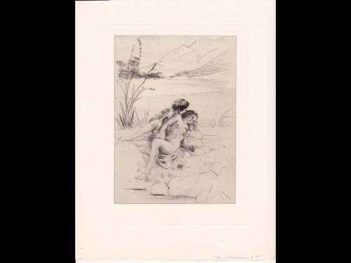 LONGUS - Les Amours pastorales de Daphnis et Chloé. Gra: LONGUS - Les Amours pastorales de Daphnis et Chloé. Gravures originales de Paul-Émile BÉCAT. Paris, Le Vasseur, (1939). Petit in-4, en feuilles, couverture crème rempliée, sous chemise et étui d