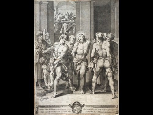 Aegedius II ou Gillis II SADELER (Anvers, vers 1570 - P: Aegedius II ou Gillis II SADELER (Anvers, vers 1570 - PRAGUE, 1629) d'après GIUSEPPE CESARI D'ARPINO (ROME, 1568 - ROME, 1640) - Flagellation du Christ. Bruxelles, Nicolas van Aelst, 1593. 543 x 398 