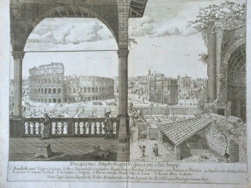 Lievin CRUYL (1635-1733) - Prospectus Amphiteatri Vespa: Lievin CRUYL (1635-1733) - Prospectus Amphiteatri Vespasiani e Titi Impp. Romae, Typis Ioannis Baptistae de Rubeis, 1666. 420 x 528 mm. Nom de l'auteur en bas à droite: LIV. CRUYL GAND. del. & fec. R