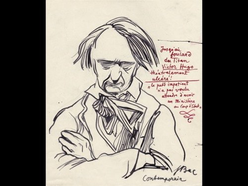 Ferdinand BAC (1859-1952) - Victor Hugo.: Ferdinand BAC (1859-1952) - Victor Hugo. Dessin Ã l'encre, signÃ© par l'artiste. 185 x 220 mm. LÃ©gende Ã l'encre rouge Â«Jusqu'au foulard du Titan Victor Hugo thÃ©Ã¢tralement ulcÃ©r