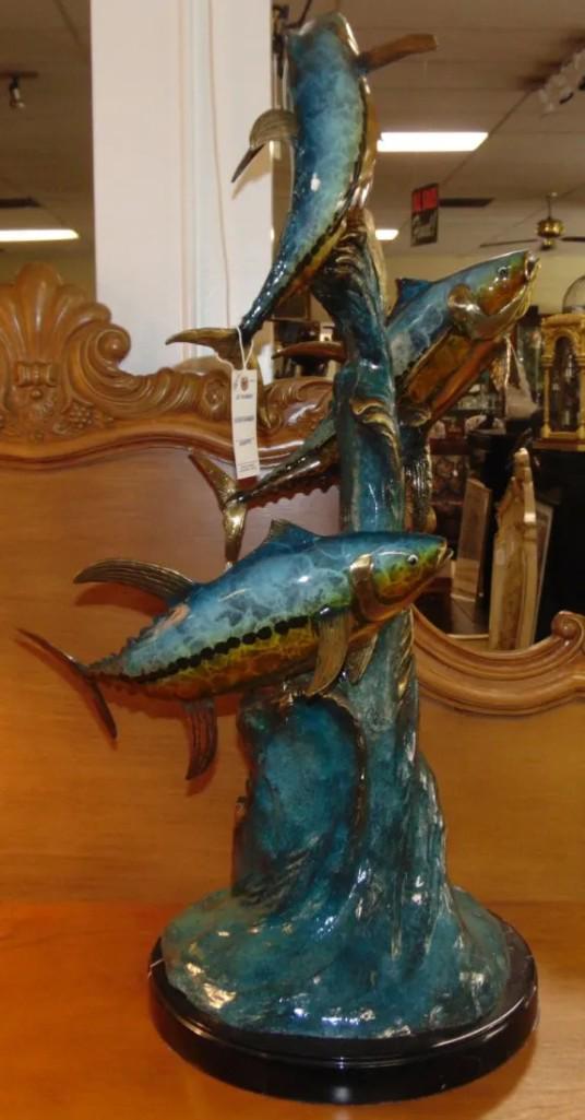 Bronze Yellowfin Tuna Sculpture on Marble (1 of 8)