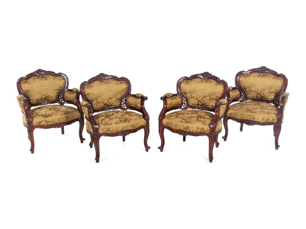 A Set of Four Rococo Style Upholstered Mahogany (1 of 4)