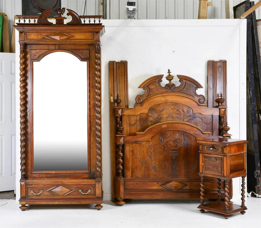 Louis XIII Style Barley Twist Armoire, Bed Frame, Nightstand (1 of 9)