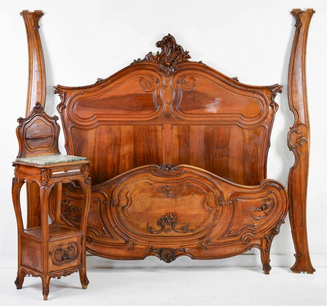 Louis XV Style Carved Bed With Rails & Pot Cupboard (1 of 7)