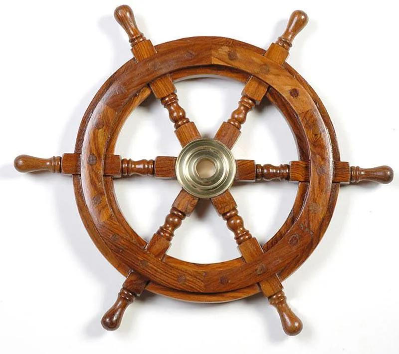 Nautical Ships Wheel - Wood & Brass - 36 inches (1 of 1)