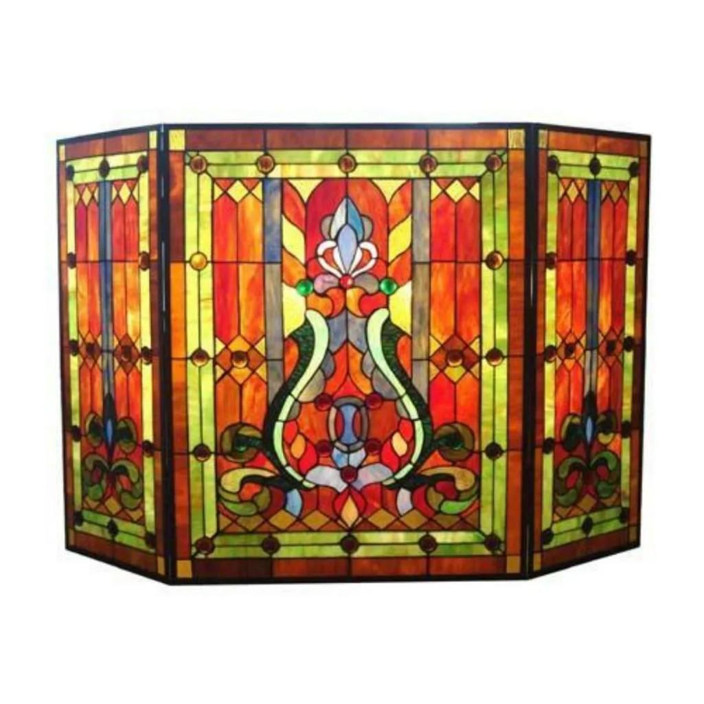 Victorian Stained Glass - 3 Piece Folding Fireplace Screen (1 of 2)