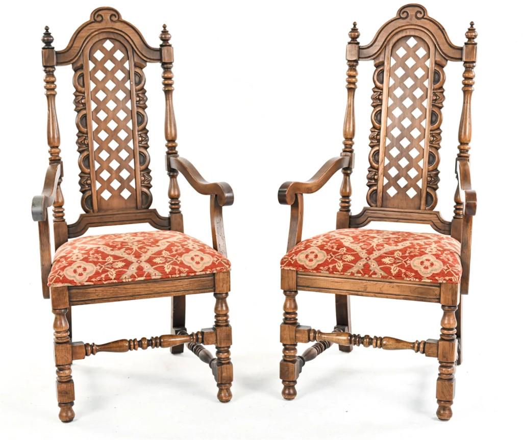 Gothic Style Tall Armchairs with Carved Wood Lattice Backs (1 of 11)