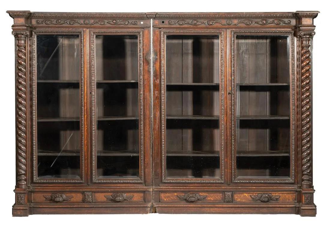 American Renaissance Carved Oak Two-Piece Cabinet (1 of 3)