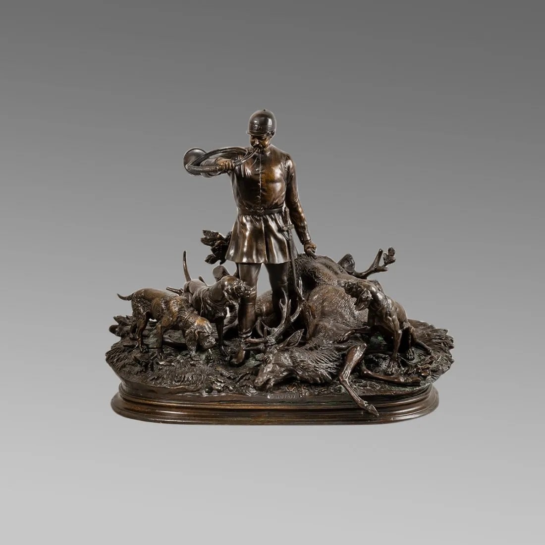 DELABRIERRE BRONZE HUNTSMAN STAG & DOGS (1 of 7)