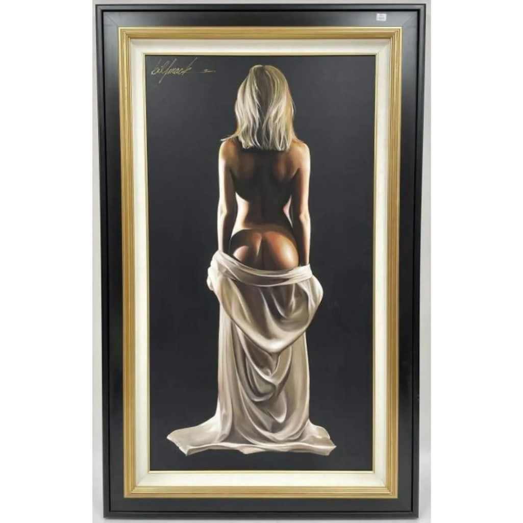 Bill Mack, "Brilliance" Nude Serigraph on Canvas: Bill Mack, "Brilliance" Nude Serigraph on Canvas. Beautifully Framed. Signed Upper Left. Approximate Dimensions: Sight- 39.5" x 21" Frame- 48.5"H x 30"W