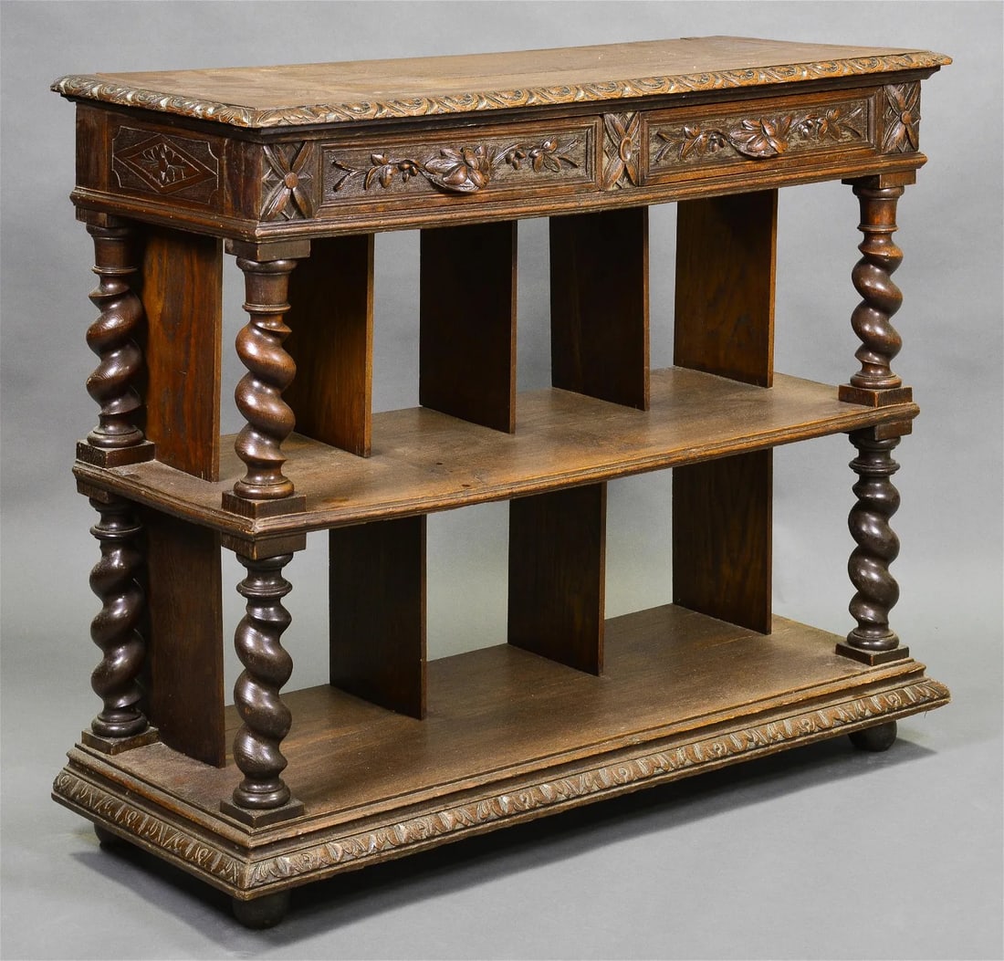Louis XIII Style Barley Twist Oak Server: French Louis XIII Style Barkley Twist Oak Server - 39 inches tall x 47 inches wide x 19 inches deep