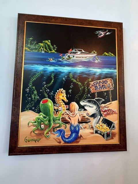 Michael Godard, Sand Bar 1 Mural Limited Edition Hand-Embellished and Custom Framed: With unforgettable characters and undeniable charm, Michael Godard creates artworks that are sure to be the centerpiece of any room! "Sand Bar 1" is a limited edition, heavily hand-embellished giclee