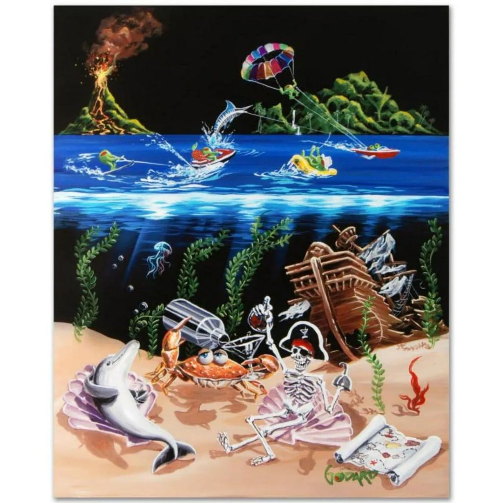 Michael Godard, Sand Bar 2 Mural Limited Edition Hand-Embellished and Custom Framed: With unforgettable characters and undeniable charm, Michael Godard creates artworks that are sure to be the centerpiece of any room! "Sand Bar 2" is a limited edition, heavily hand-embellished giclee