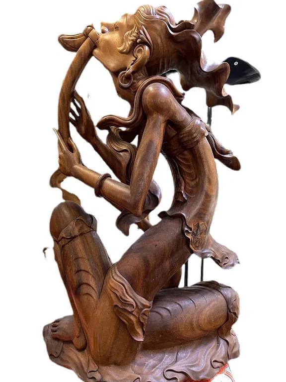 LARGE BALINESE TEAK WOOD CARVING SCULPTURE 40" (1 of 6)
