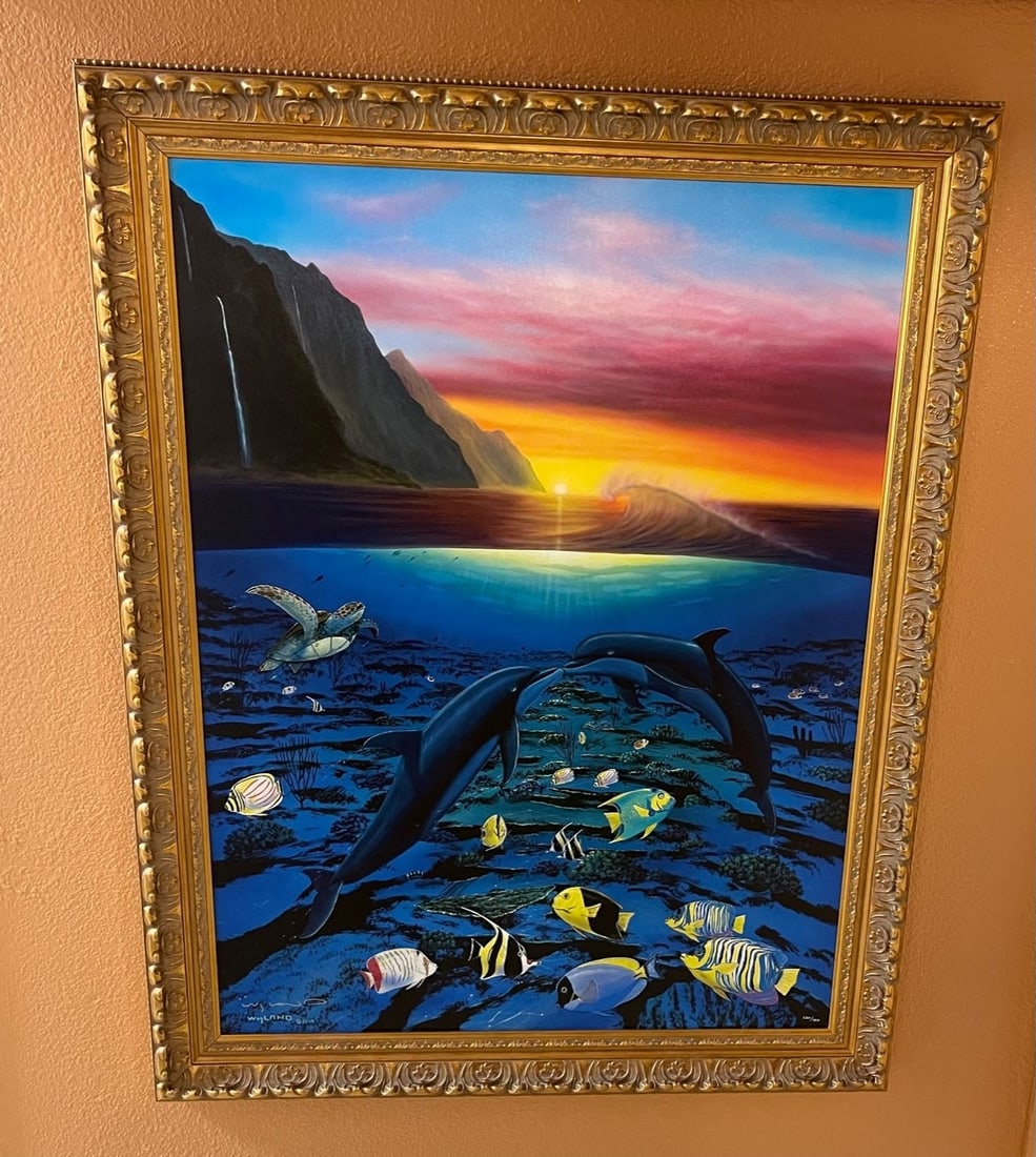 Wyland, "New Dawn" Limited Edition Giclee on Canvas: Wyland's true love for nature is so clearly conveyed in each of his brilliantly detailed works. "New Dawn" is a limited edition gicl?e on canvas, numbered and hand signed by Wyland! Includes Certifica