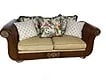 VTG THOMASVILLE COASTAL MODERN RATTAN SOFA 84" (1st of 2): VINTAGE THOMASVILLE COASTAL MODERN RATTAN SOFA WITH PALM TREE BRONZE MEDALLIONS ON ROLL ARM AND MATCHING TROPICAL PALM FROND EXOTIC PARROT PARAKEET BIRD PILLOWS PALM BEACH REGENCY STYLE HEMINGWAY STYL